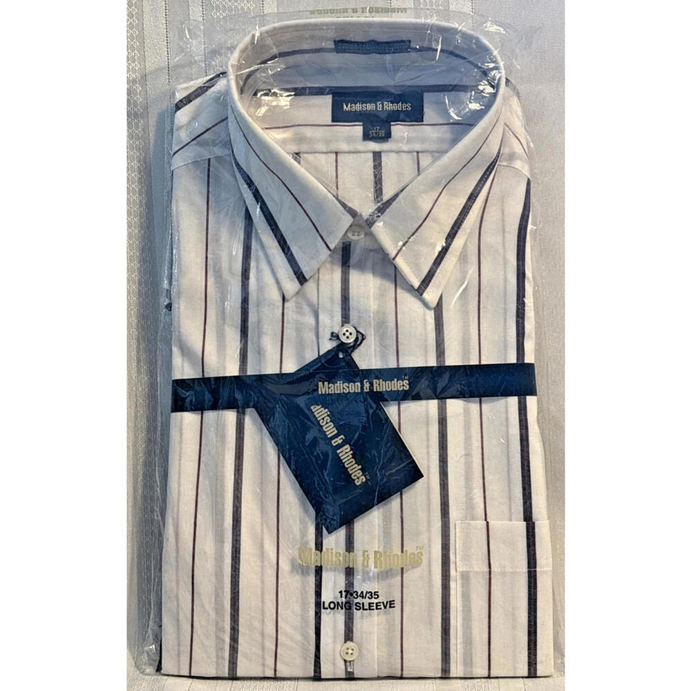Madison & Rhodes White Grey Red Striped Dress Shirt 17 34/35 BRAND NEW
